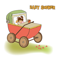 Image showing baby girl shower card with retro strolller