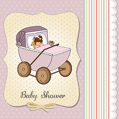 Image showing baby girl shower card with retro strolller