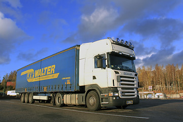 Image showing Big White Scania Truck and Trailer