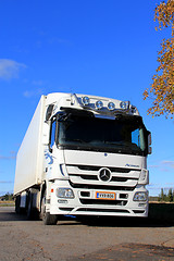 Image showing White Mercedes-Benz Actros Truck on a Clear Autumn Day
