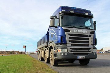 Image showing Blue Scania Tipper Truck on a parking lot