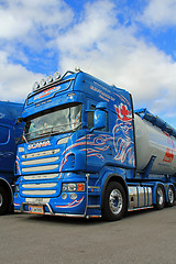 Image showing Blue Scania Truck, Detail with Blue Sky and Clouds