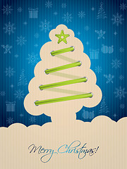 Image showing Blue christmas card with tree shoelace