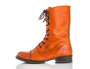 Image showing Stylish orange leather boot