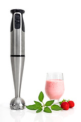 Image showing Strawberry milkshake and blender