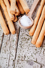 Image showing bread sticks grissini with rosemary and salt 