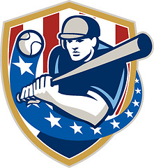 Image showing Baseball Hitter Batting Stars Stripes Retro