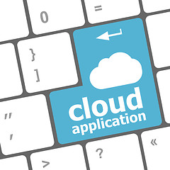 Image showing cloud application words concept on blue button of the keyboard