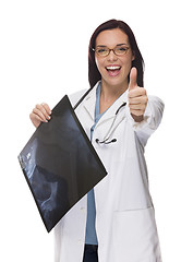 Image showing Mixed Race Thumbs Up Female Doctor or Nurse Holding X-ray