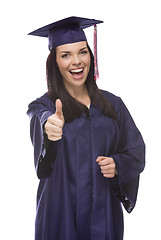 Image showing Mixed Race Graduate in Cap and Gown with Thumbs Up