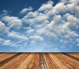 Image showing beautiful sky backdrop and wooden floor