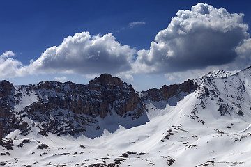 Image showing Snow mountains and blue sky with cloud in nice day