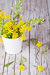 Image showing wild yellow flowers in bucket 