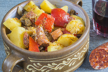 Image showing Spanish stew with chorizo sausage
