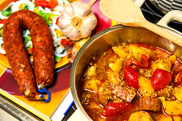 Image showing Spanish stew with chorizo sausage