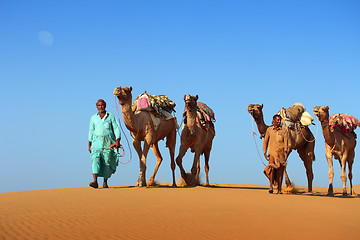 Image showing cameleers in desert