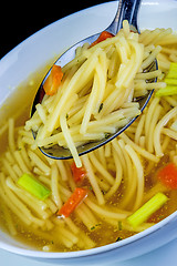 Image showing beef broth with noodles