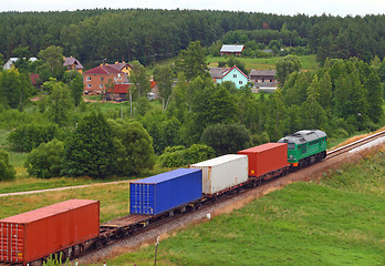 Image showing Landscape with the train and a village