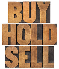 Image showing buy, hold, sell in wood type