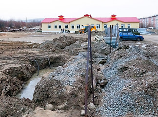 Image showing Construction of the house. Installation of ground loop