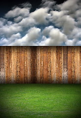 Image showing natural backdrop wooden fence and grass