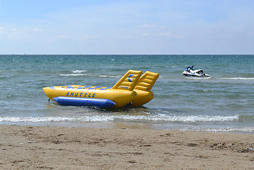 Image showing the attraction and hydrocycle stand on the sea coast