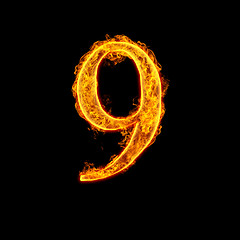 Image showing Fire alphabet number 9 nine