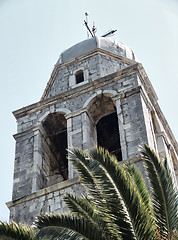 Image showing Old stone church tower