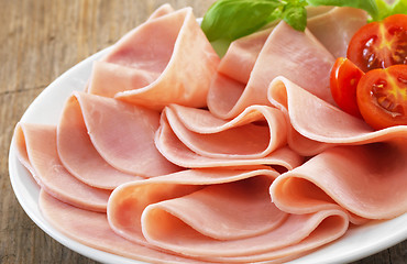 Image showing plate of pork sliced ham