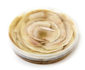 Image showing salted marinated herring in oil