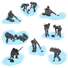 Image showing Set of curling player grunge silhouettes