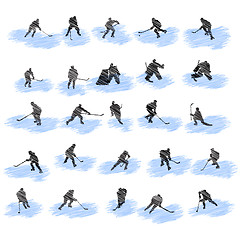 Image showing Set of hockey player grunge silhouettes