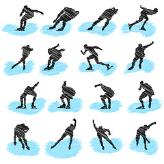 Image showing Set of ice-skating athlete grunge silhouettes