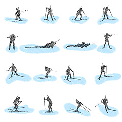 Image showing Set of biathlon grunge silhouettes