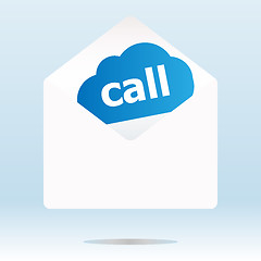 Image showing mail envelope with call word on blue cloud