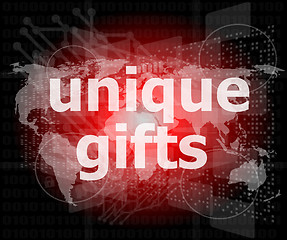 Image showing unique gifts text on digital touch screen - holiday concept