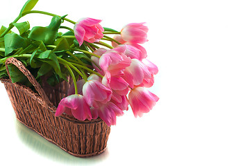 Image showing Bright flowers in basket