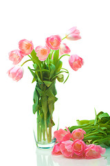 Image showing Beautiful tulips in glass vase