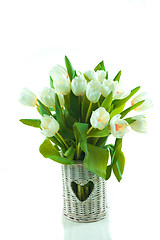 Image showing tulips in basket with heart