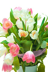 Image showing Beautiful tulips in pot