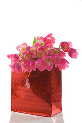 Image showing Bouquet of tulips in gift package