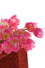Image showing Bouquet of tulips in gift package