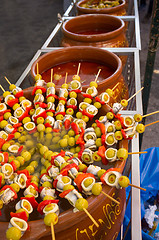 Image showing Skewered olives