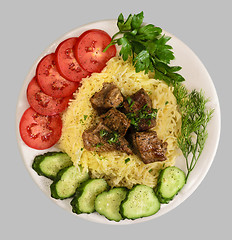 Image showing Vermicelli with stew meat and vegetables