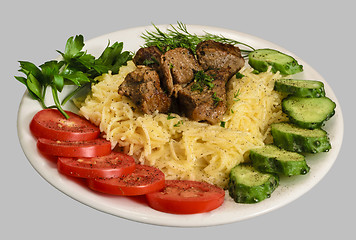 Image showing Vermicelli with stew meat and vegetables