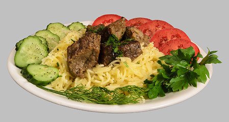 Image showing Vermicelli with stew meat and vegetables