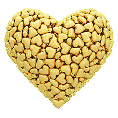 Image showing Heart shape composed of many golden hearts isolated on white