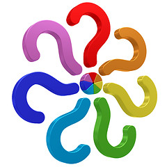 Image showing Colorful question marks conected to one center
