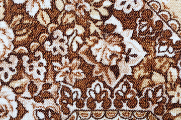 Image showing Fragment of colorful retro tapestry textile pattern with floral ornament useful as background