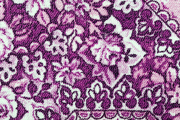 Image showing Fragment of colorful retro tapestry textile pattern with floral ornament